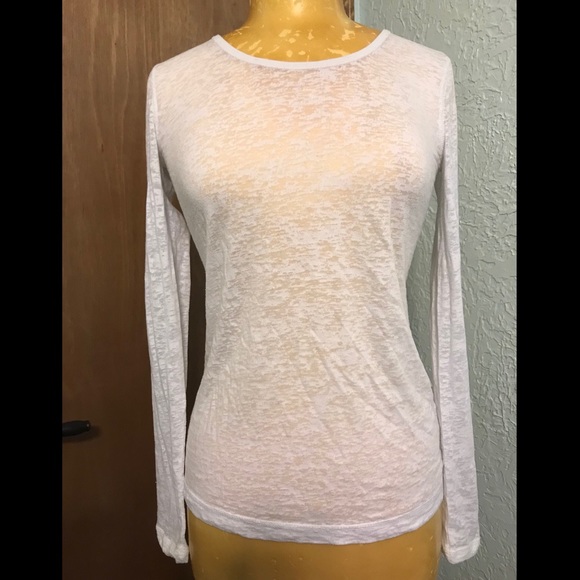 Womens White Long Sleeve Burnout Shirt 